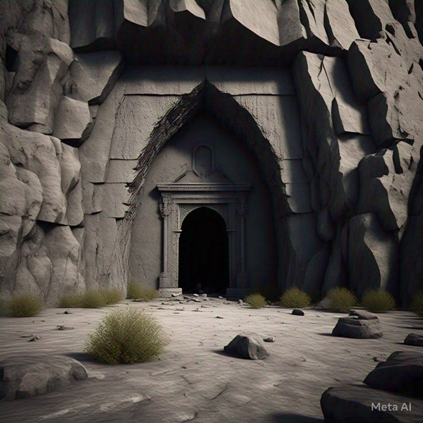 “Ancient stone entrance descending into darkness, symbolizing Sheol—the silent, shadowy realm of the dead described in the Hebrew Bible.”
