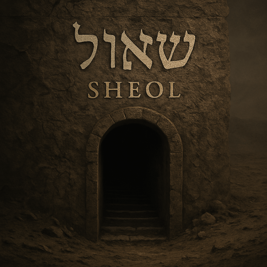 “Ancient stone entrance descending into darkness, symbolizing Sheol—the silent, shadowy realm of the dead described in the Hebrew Bible.”